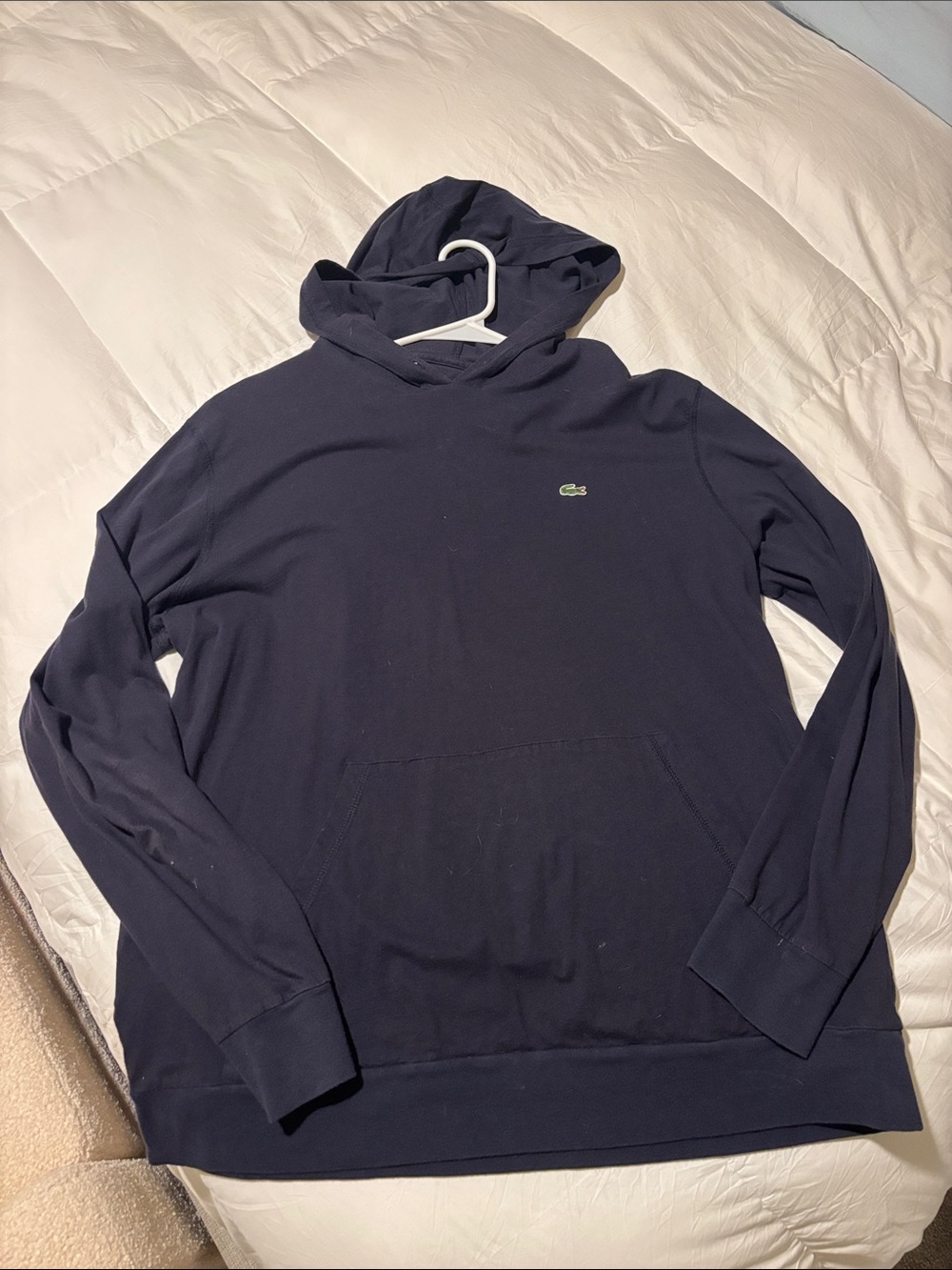 Lacoste Dark Blue Hoodie with Green Crocodile Patch